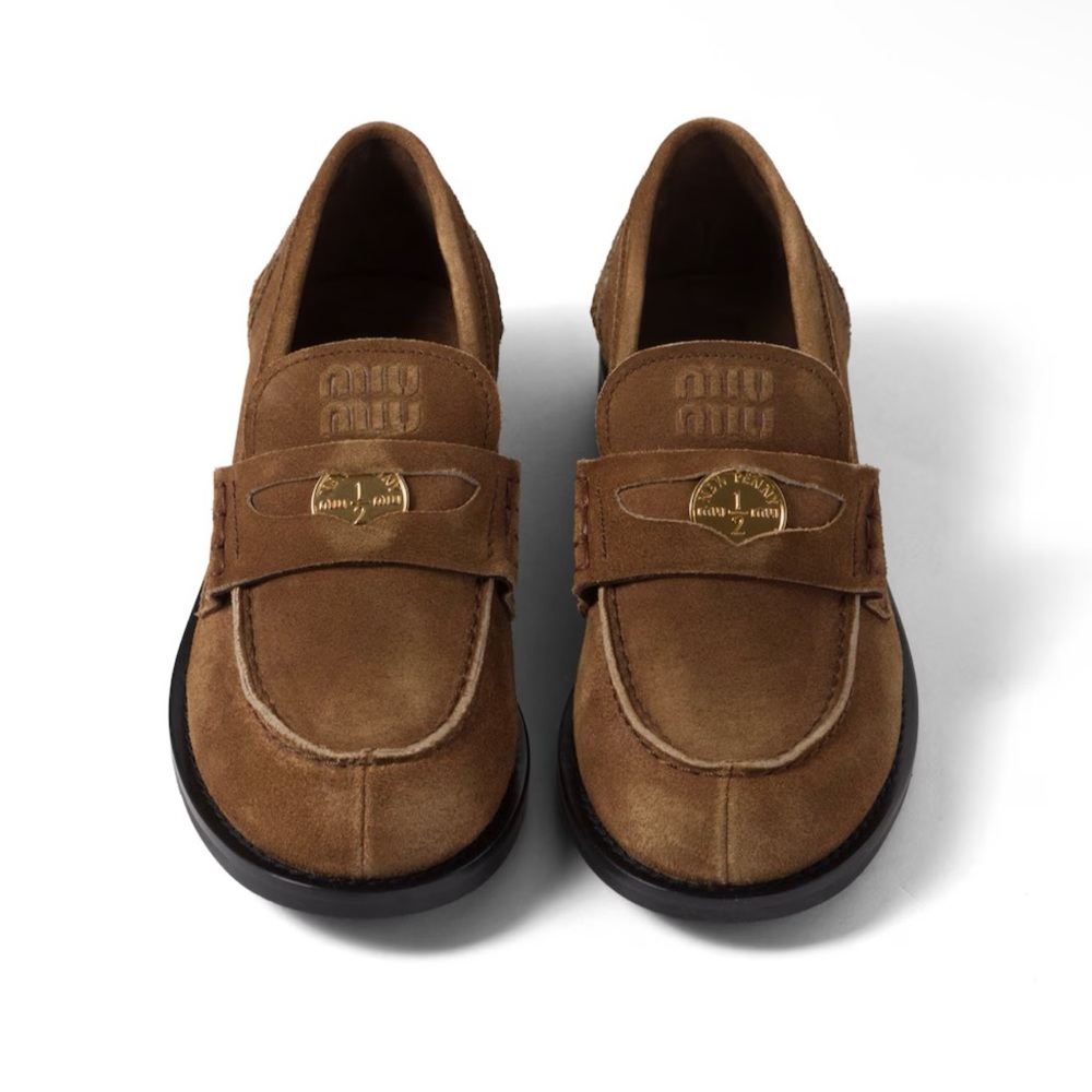 Miu Miu Women’s coin-plaque suede “penny loafers”